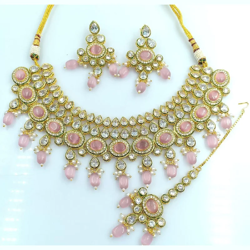 Slanted design necklaces-Rani Sati Jewels Gold Plated Crystal Stone Necklace Set