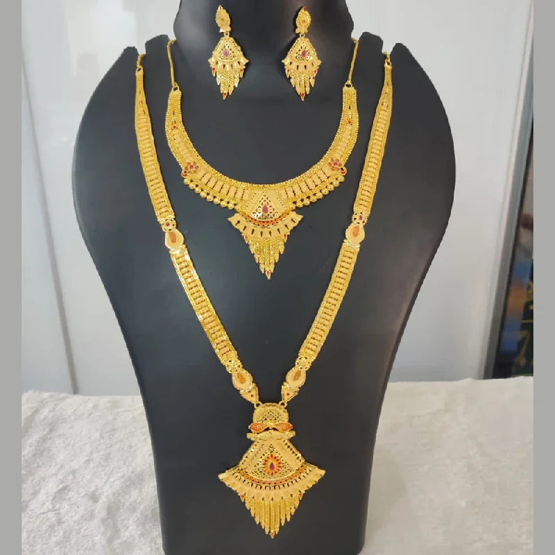 Worn style necklaces-Pari Art Jewellery Forming Gold Double Necklace Set