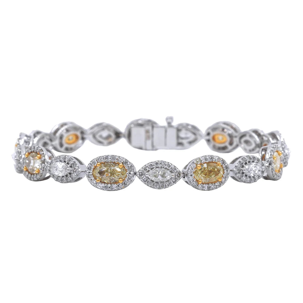 Drape-style bangles-Chelsea 11 Carat Marquise & Oval Cut Fancy Yellow Diamond Bracelet in 14K White & Yellow Gold Two Tone