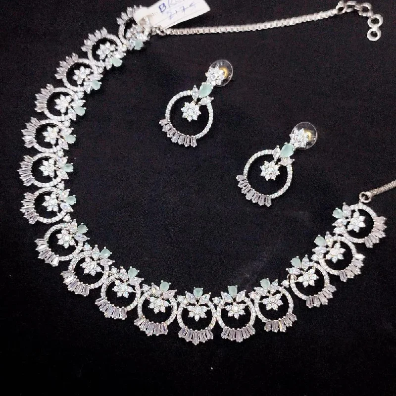 Dual gem necklaces-Akruti Collection Silver Plated AD Stone Necklace Set