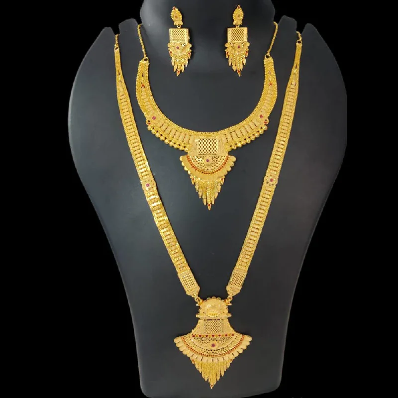 Lace charm necklaces-Pari Art Jewellery Forming Gold Double Necklace Set