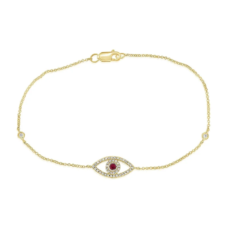 Leaf design bangles-14k Gold Ruby & Diamond Evil Eye Bracelet