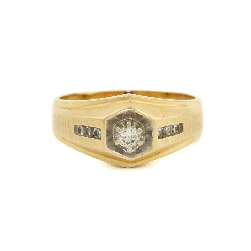 Solid band rings-14k Gold x Hex Signet Diamond Ring