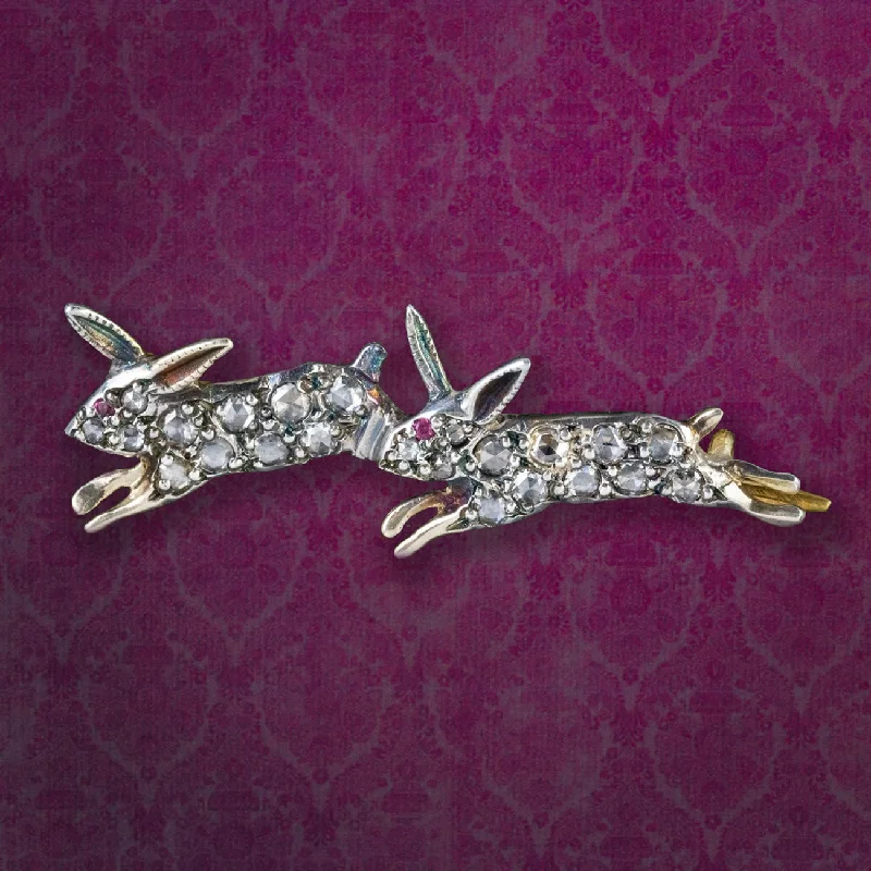 Sapphire gem brooch-Victorian Style Diamond Hare Brooch 18Ct Gold Silver Pin