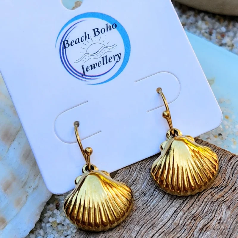 Owl wing earrings-MERMAID SHELLS  18K GOLD  WATERPROOF EARRINGS