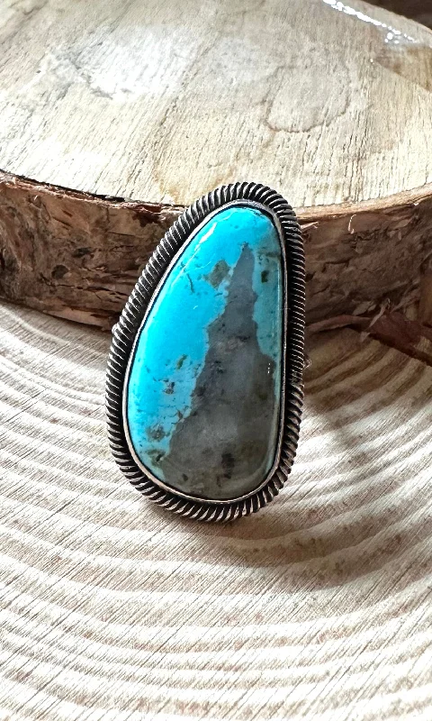 Stone cluster rings-CHIMNEY BUTTE Navajo Turquoise Bean Ring, size 8 1/4