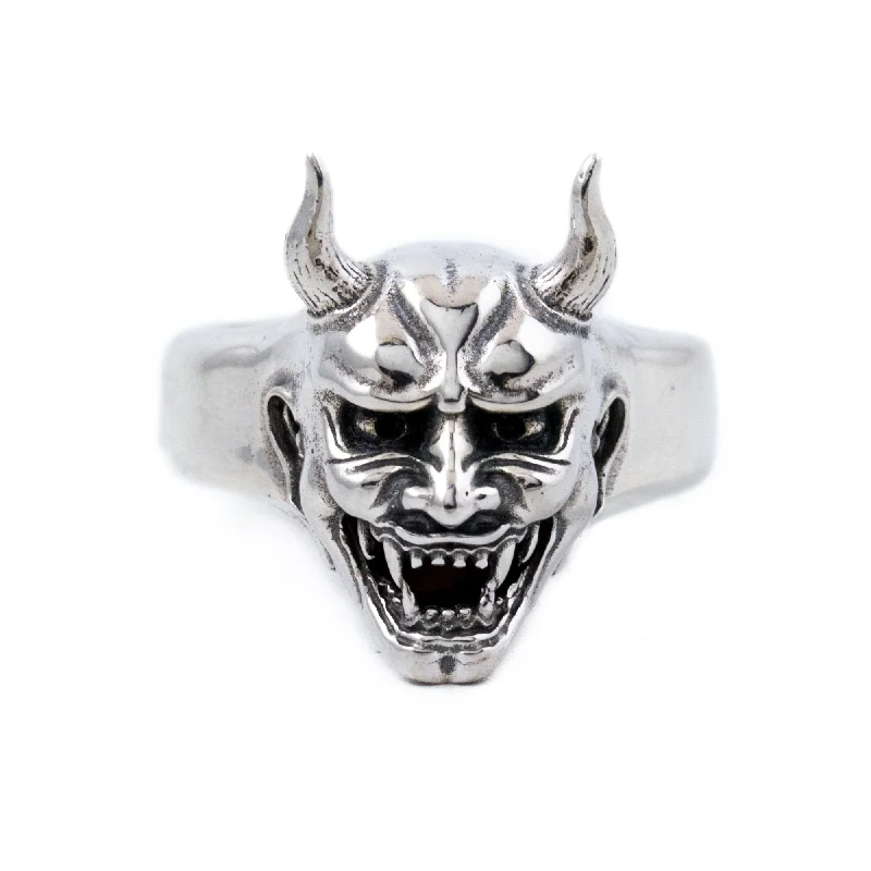 Wide band rings-Silver Hannya Mask Ring