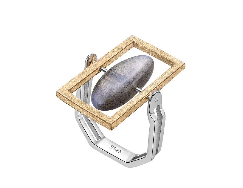 Etched name rings-Rotatable Labradorite Ring