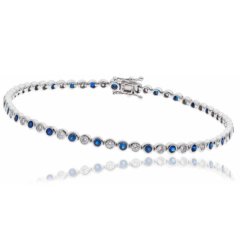 Nine-link bangles-Round Cut Sapphire and Diamond Bracelet in Rub Over Setting