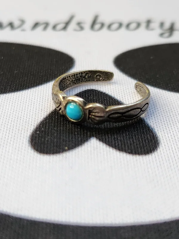 Sleek band rings-.925 Sterling Silver Turquoise Open Band (signed) Sz 4.5