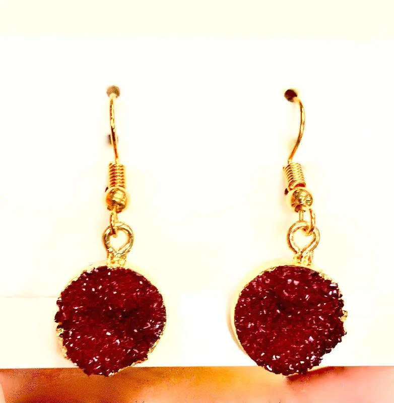 Topaz stone earrings-Red Druzy Earrings (Resin)