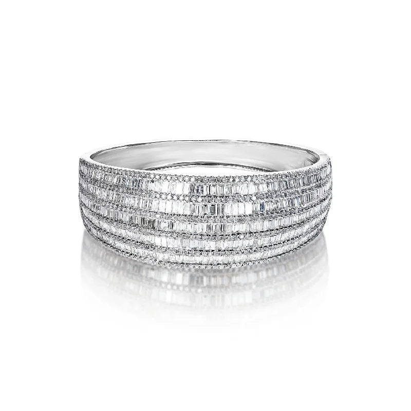 Oval gem bangles-Astrid 16 Carat Combine Mix Shape Diamond Bangle Bracelet in 14k White Gold