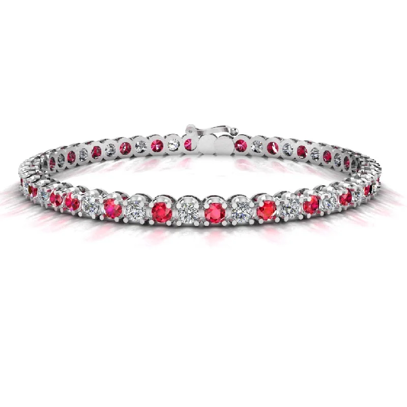 Heavy gem bangles-Round Brilliant Diamond and Ruby Bracelet BRDR45558