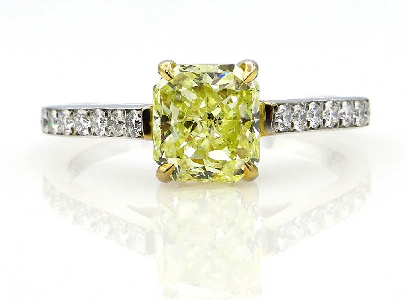 Rough texture rings-GIA 2.0ctw Estate Natural Fancy Yellow RADIANT Cut Diamond Solitaire Engagement Platinum Ring