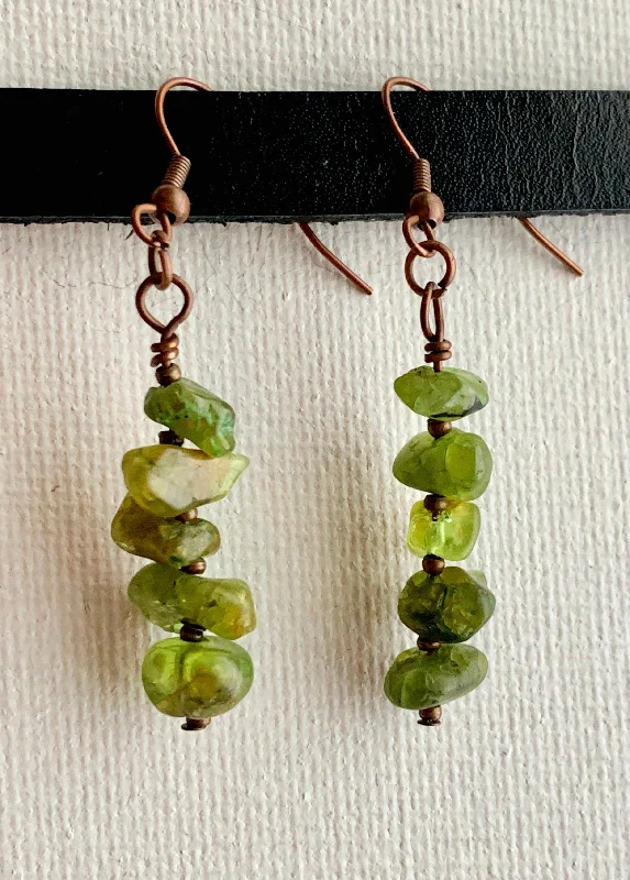 Surf theme earrings-Lucky Stack Handmade Raw Peridot Earrings