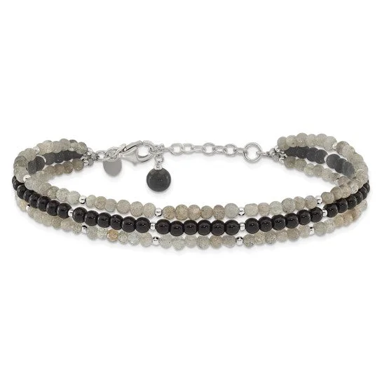 Sleek design bangles-Sterling Silver Agate, Labradorite and Quartz Bracelet