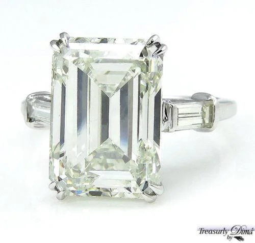 Bold cocktail rings-6.87CT ESTATE VINTAGE EMERALD CUT DIAMOND ENGAGEMENT WEDDING RING