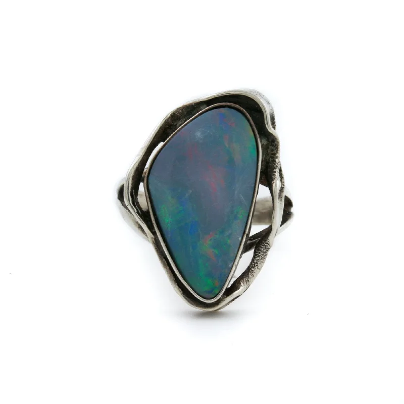 Pure charm rings-Silver x Vintage Asymmetric Opal Ring