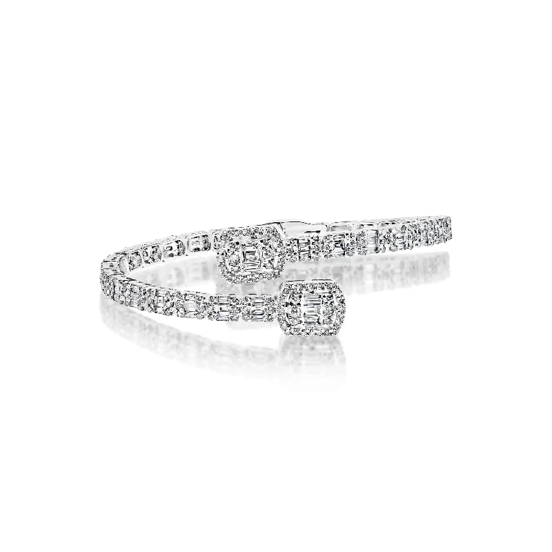 Tiny star bangles-Kyson 6 Carat Combine Mix Shape Diamond Bangle Bracelet in 14k White Gold