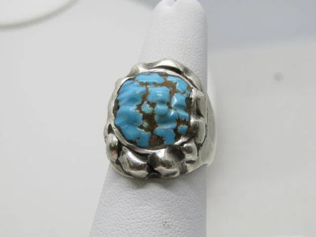 Subtle filigree rings-Vintage Southwestern Sterling Turquoise Ring, Freeform, Size 7, 1970's, 16.53 gr., Unisex