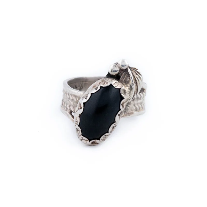 Tiny heart rings-Solid 1970's Onyx Ring