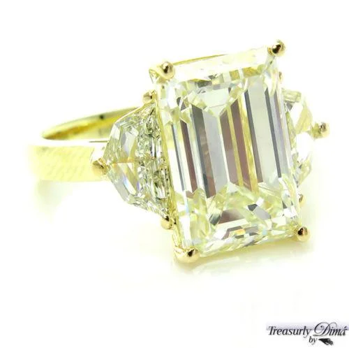 Vivid diamond rings-6.28CT ESTATE VINTAGE 3 STONE EMERALD CUT DIAMOND ENGAGEMENT WEDDING RING