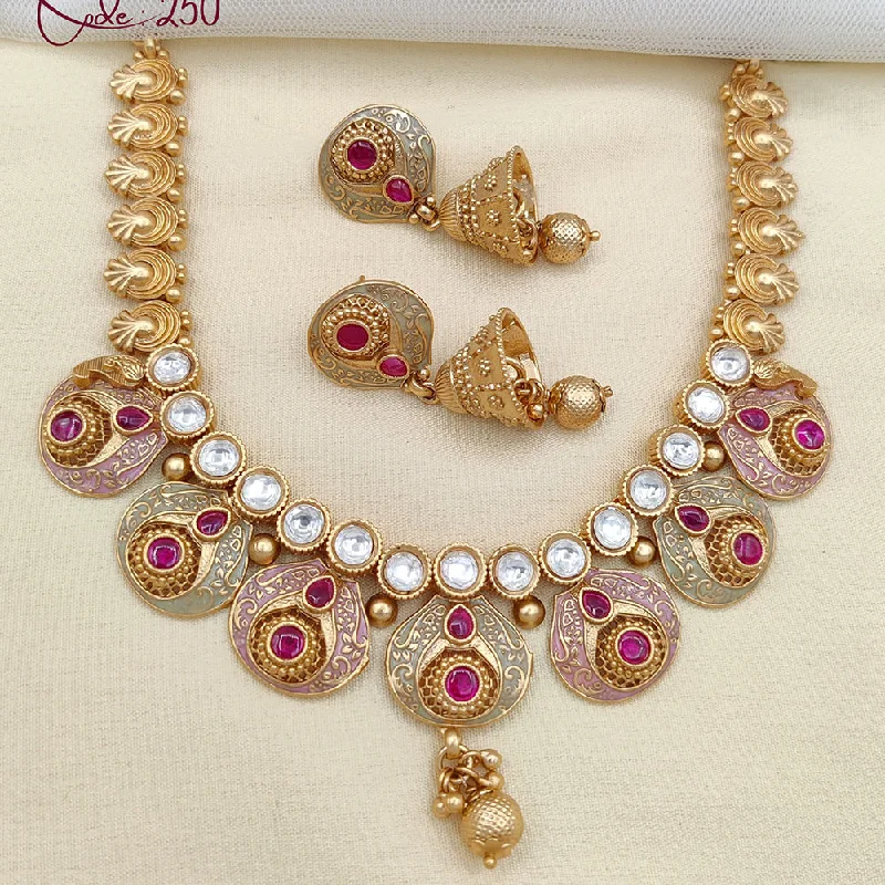 Spirit charm necklaces-Jewel Addiction Gold Plated Pota Stone And Meenakari Necklace Set