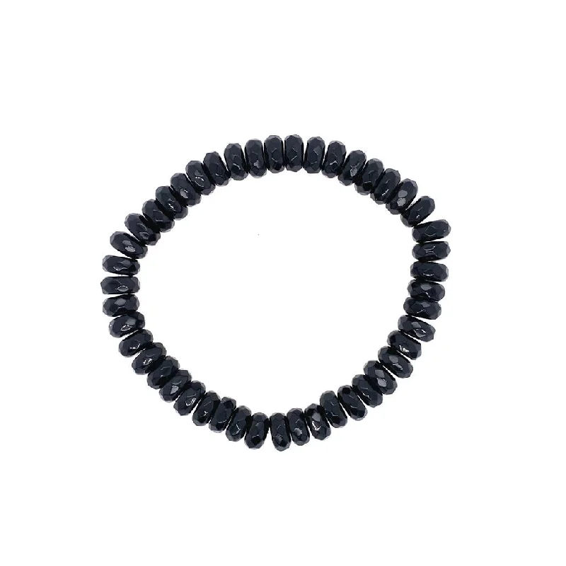 Sleek gem bangles-Dee Berkley 8mm Rhondell Faceted Shiny Black Agate Beaded Bracelet