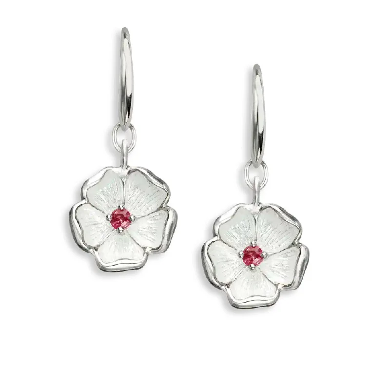 Topaz gem earrings-Nicole Barr White Cherokee Rose Enamel Earrings