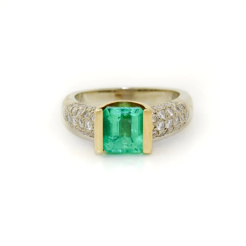 Tiny star rings-Two-Tone 18k x 1.78 ct Princess-Cut Emerald & Diamond Cluster Engagement