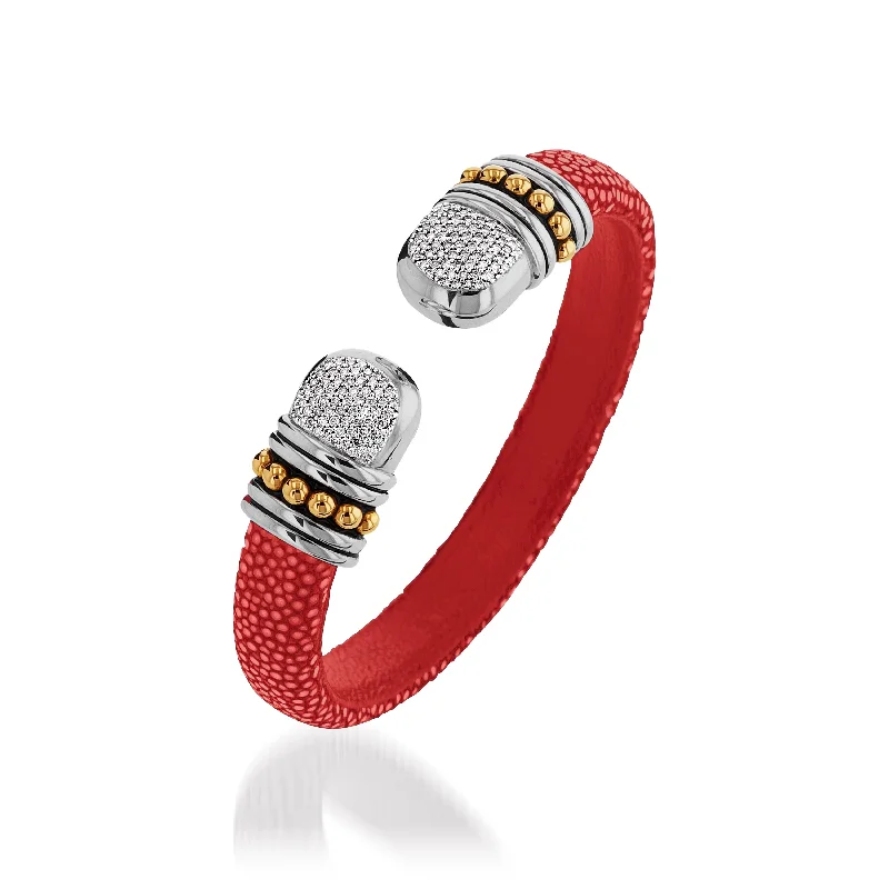 Agate bead bangles-Apollo Shagreen Cuff with Pave  Diamonds