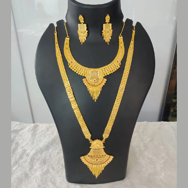 Sleek gold necklaces-Pari Art Jewellery Forming Gold Double Necklace Set