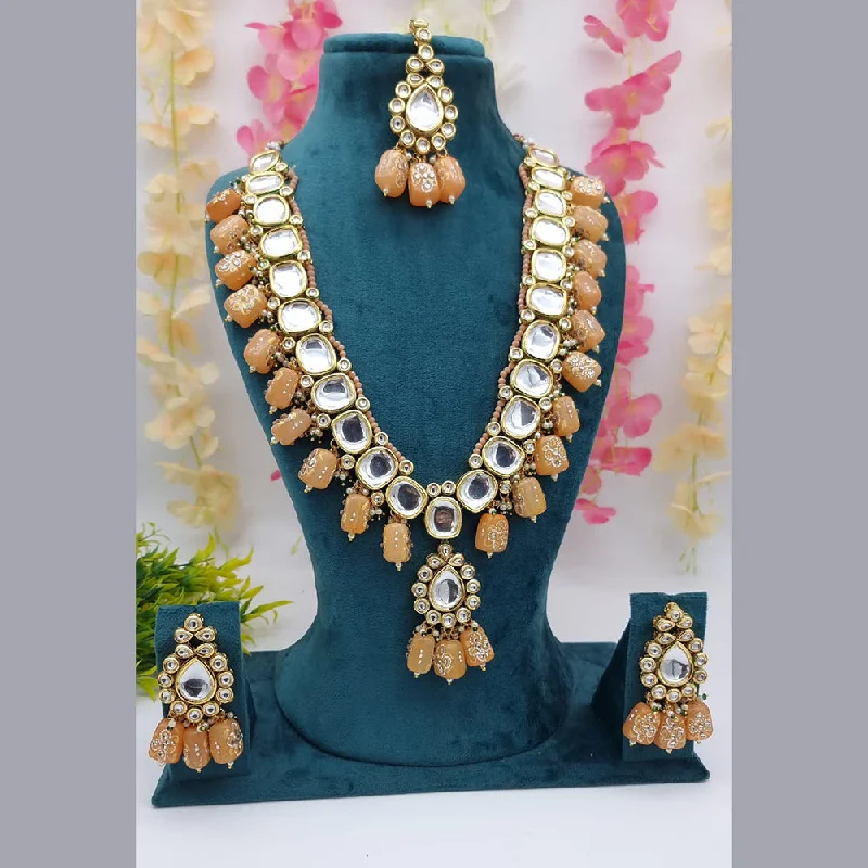 Offset design necklaces-JCM Gold Plated Kundan And Beads Necklace Set