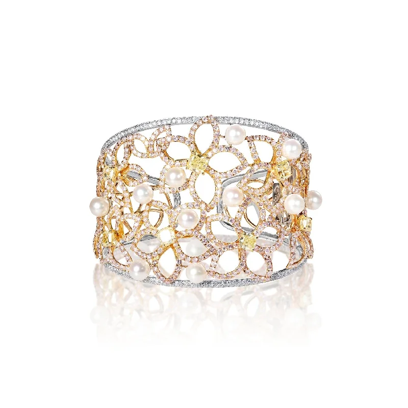 Braided silk bangles-Eliana 21 Carat Fancy Yellow Colored Diamond Cuff Bracelet in 18k White Gold By Mike Nekta NYC