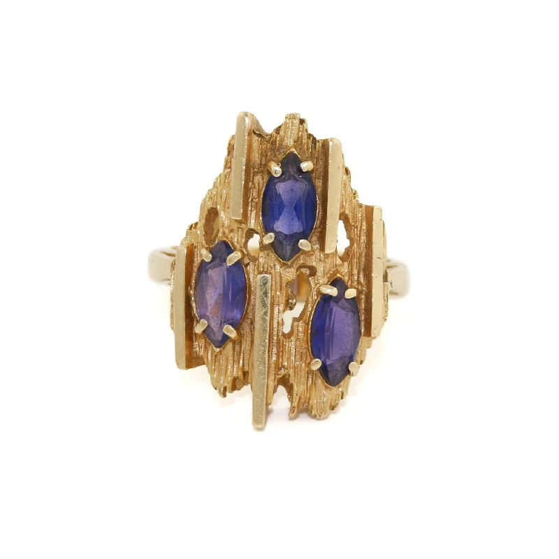 Rustic cameo rings-14k Gold x Synthetic Marquise Purple Sapphire Ring