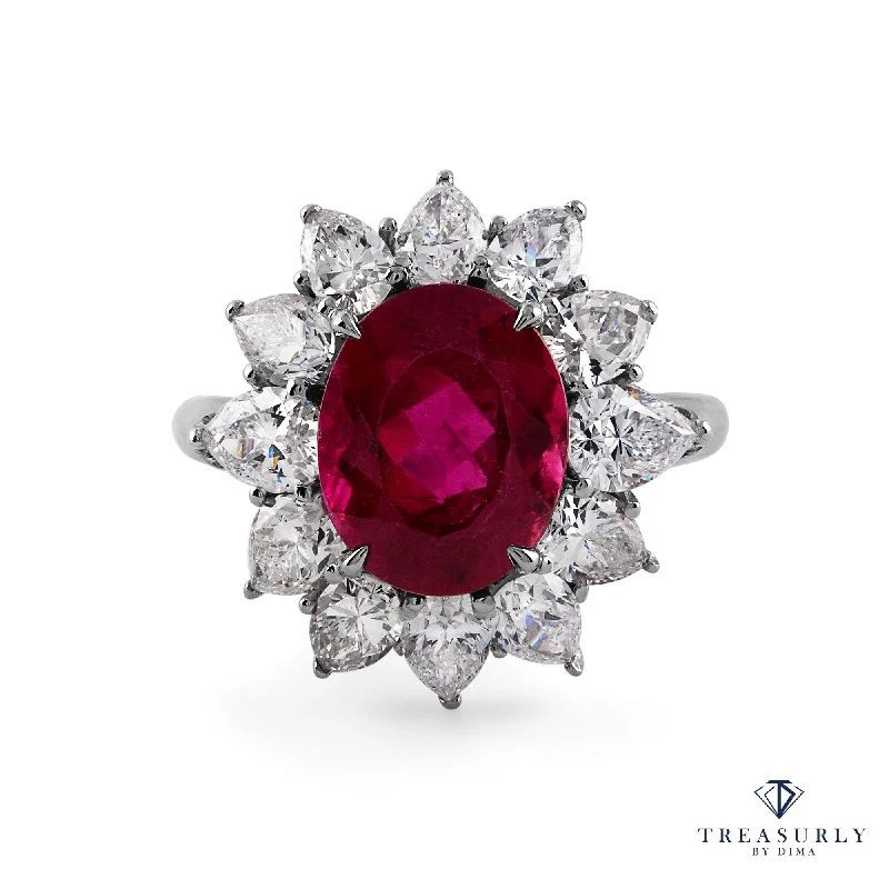 Rustic lock rings-GIA 7.18ct Natural RUBELLITE Tourmaline Diamond Cluster Platinum Vintage Ring