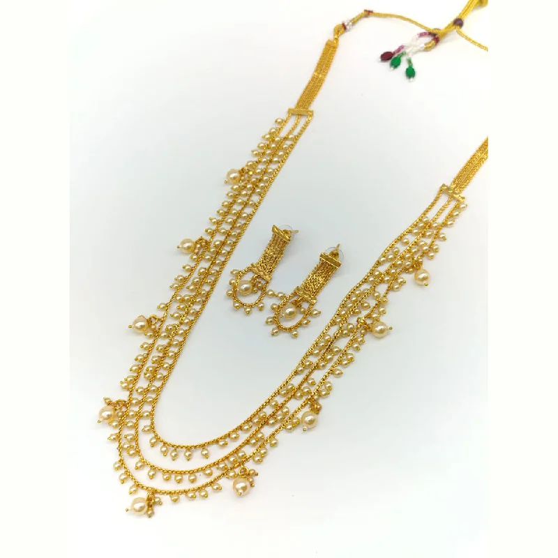 Petal design necklaces-Manisha Jewellery Gold Plated Long Necklace Set