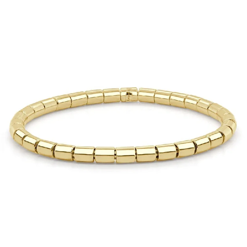 Tri-tone bangles-14k Gold Solid Barrel Bead Stretch Bracelet - 4mm