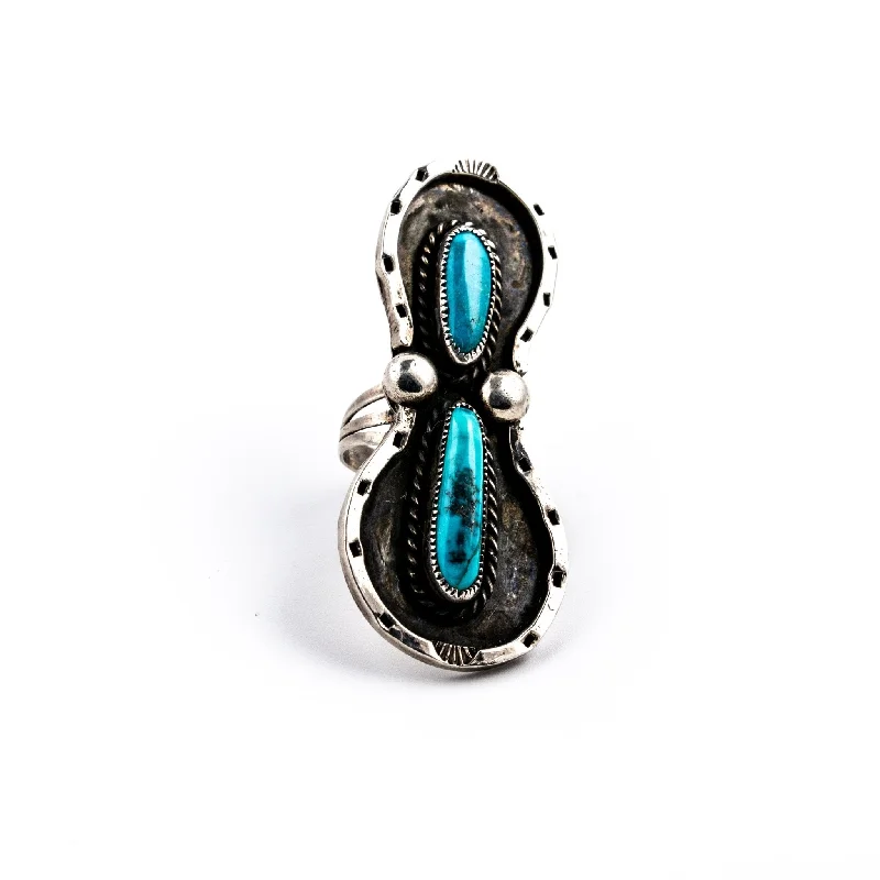 Chunky stone rings-Horseshoe Morenci Turquoise Ring