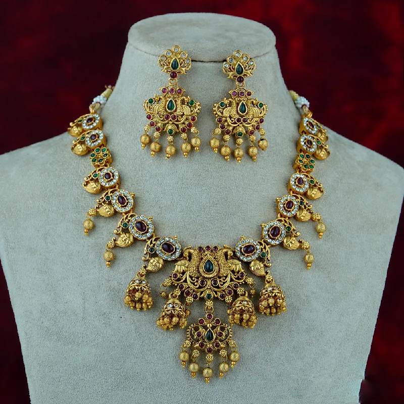 Drape-style necklaces-Diksha Collection Gold Plated Necklace Set