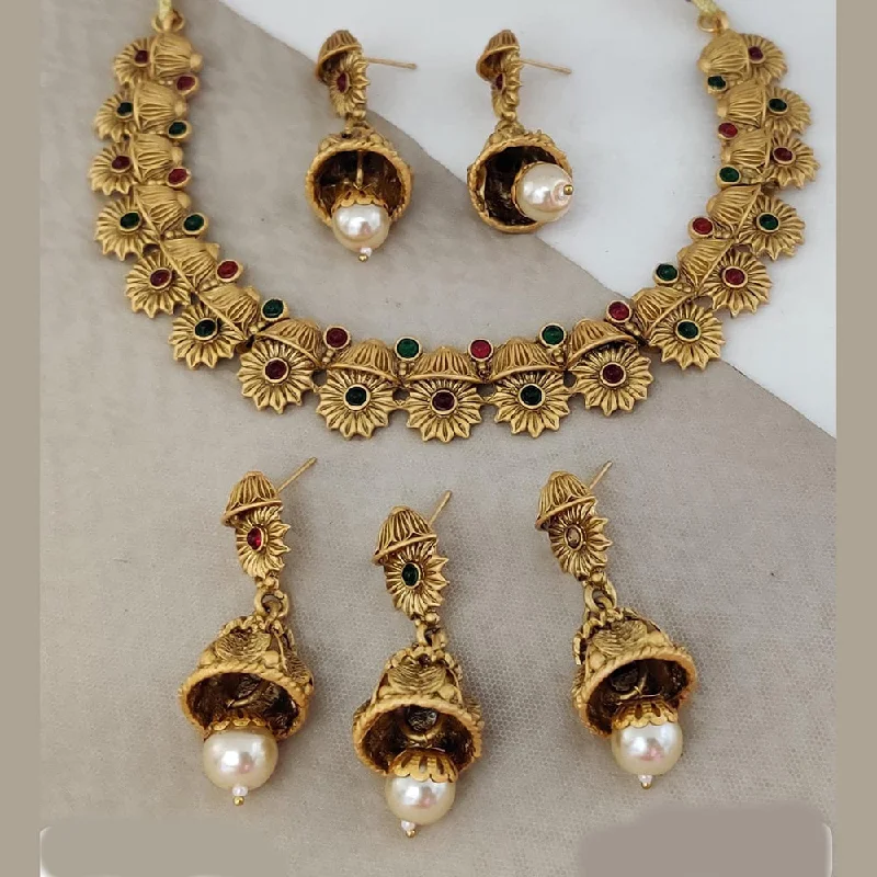 Agate stone necklaces-Rani Sati Jewels Gold Plated Pota Stone Necklace Set