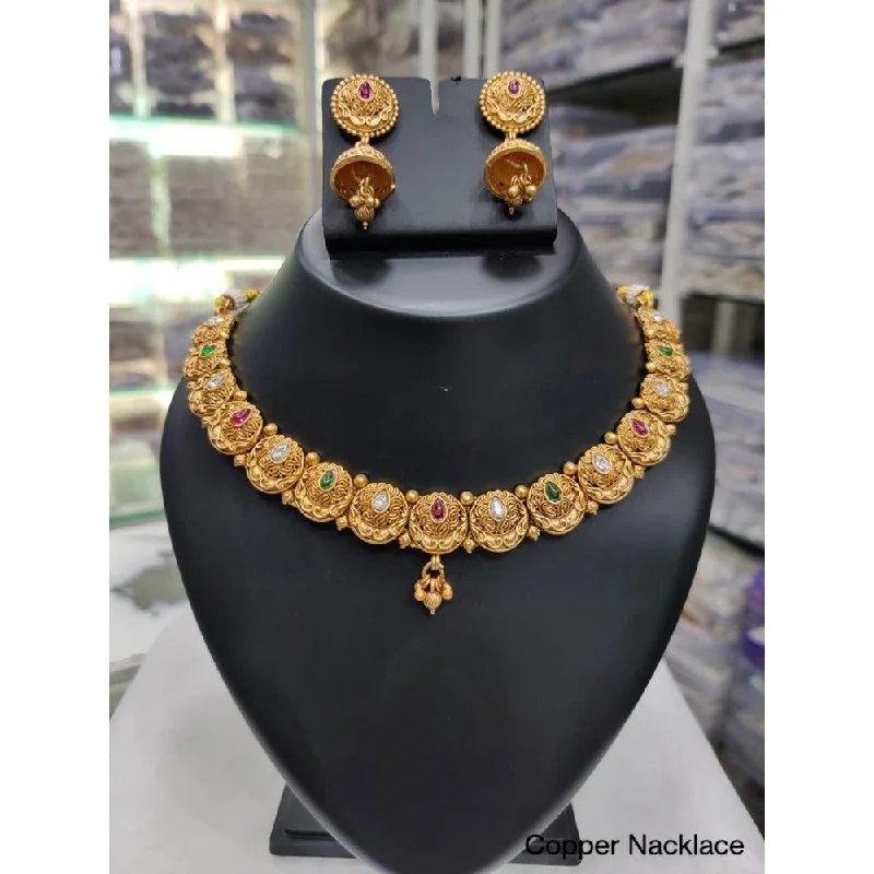 Ethnic weave necklaces-Akruti Collection Gold Plated Pota Stone Matte Finish Necklace Set