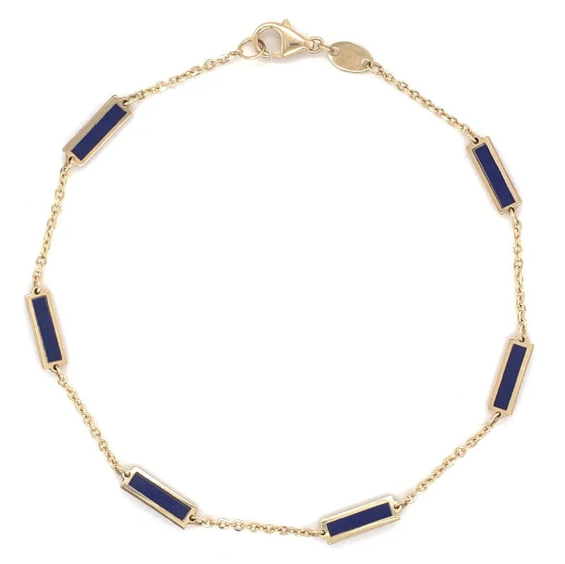 Tribal braid bangles-14k Gold & Lapis Bar Station Bracelet