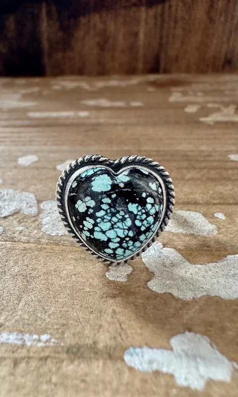 Dual-metal rings-ADJUSTABLE TURQUOISE HEART Ring • Adjustable