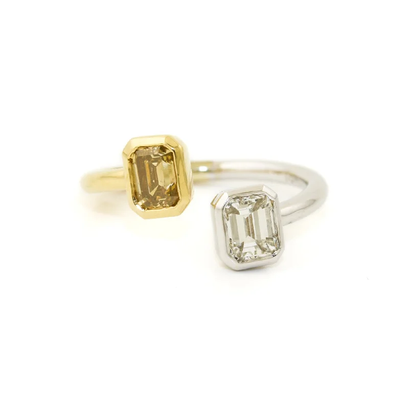 Oval gem rings-18k Two-Tone x Fancy & White Diamond Bypass Cocktail Ring