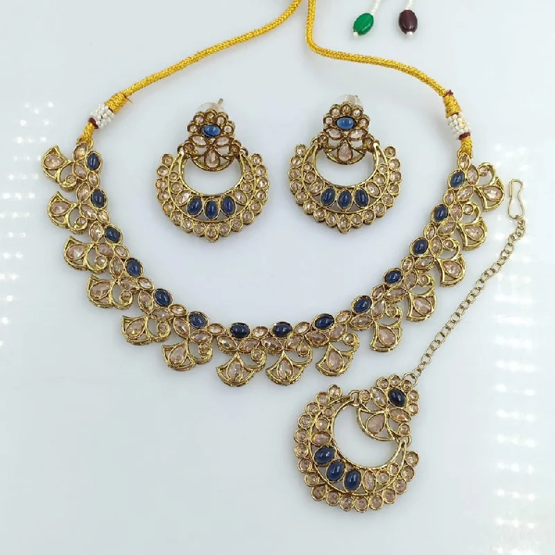 Tiered link necklaces-Rani Sati Jewels Gold Plated Reverse AD Necklace Set