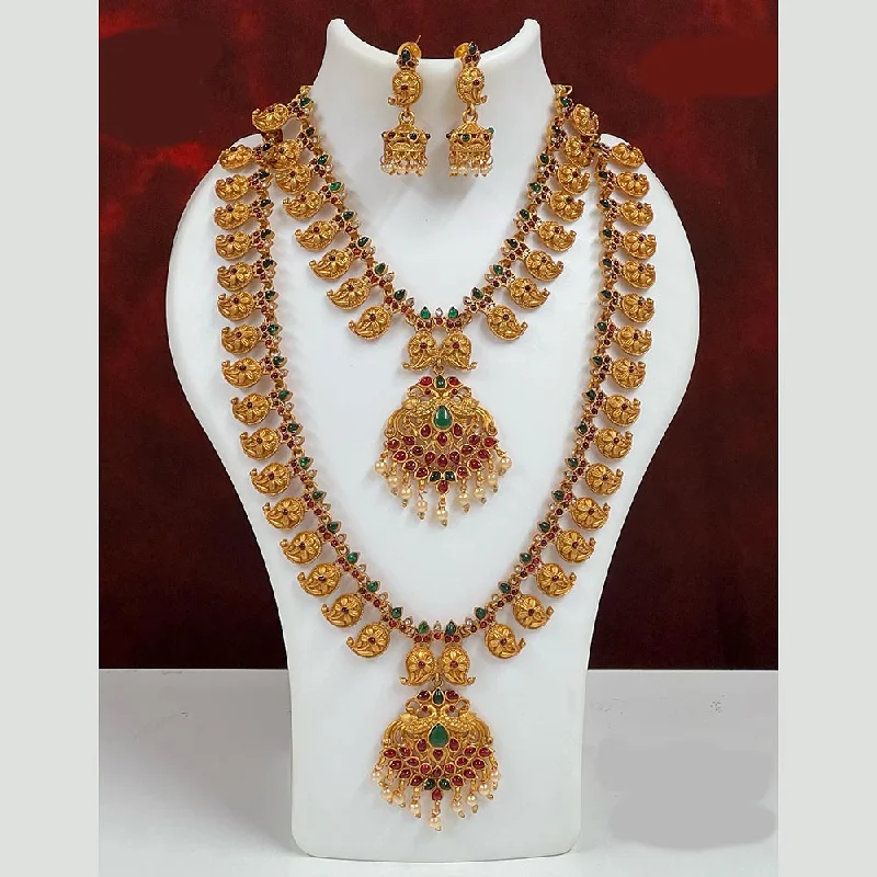 Ruby gem necklaces-Diksha Collection Pota Stone Necklace Combo Set