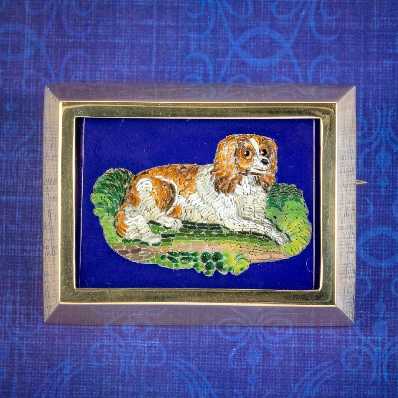 Rough texture brooch-Antique Victorian Micro Mosaic Dog Brooch 15ct Gold Frame Circa 1860