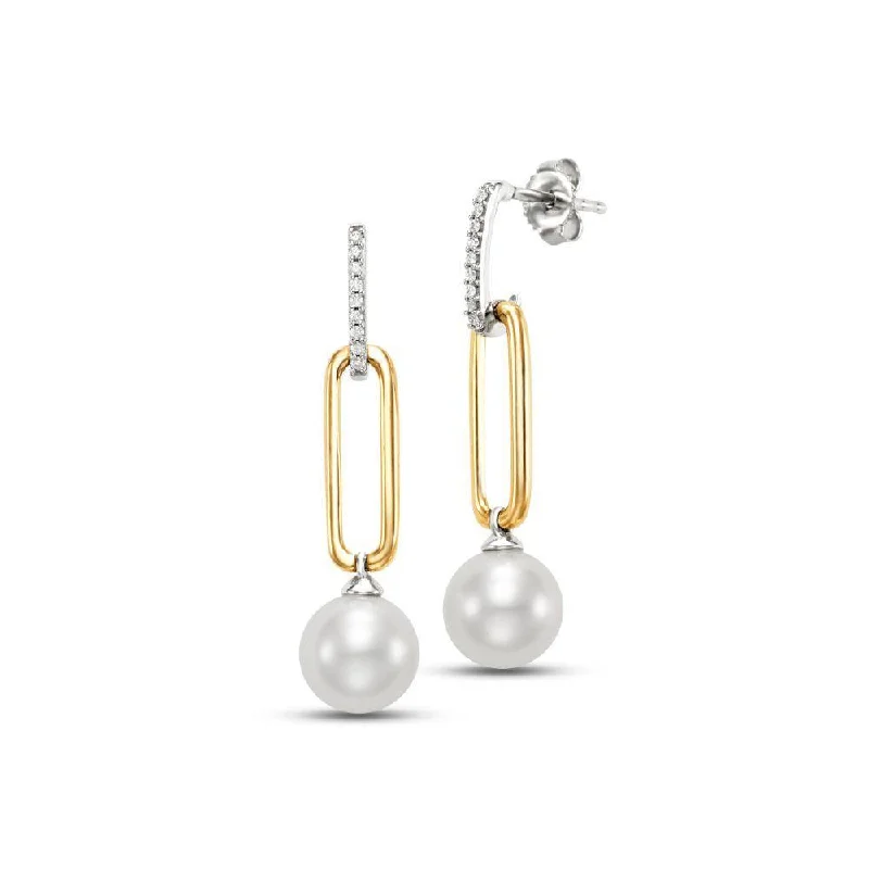 Surf motif earrings-14k Two-Tone Drop Pearl Earrings