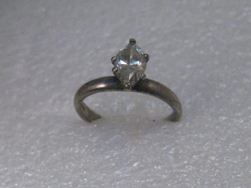 Worn lock rings-Vintage Sterling Silver 1.30 ctw Marquis CZ Engagement Ring, size 8, 4.10 grams